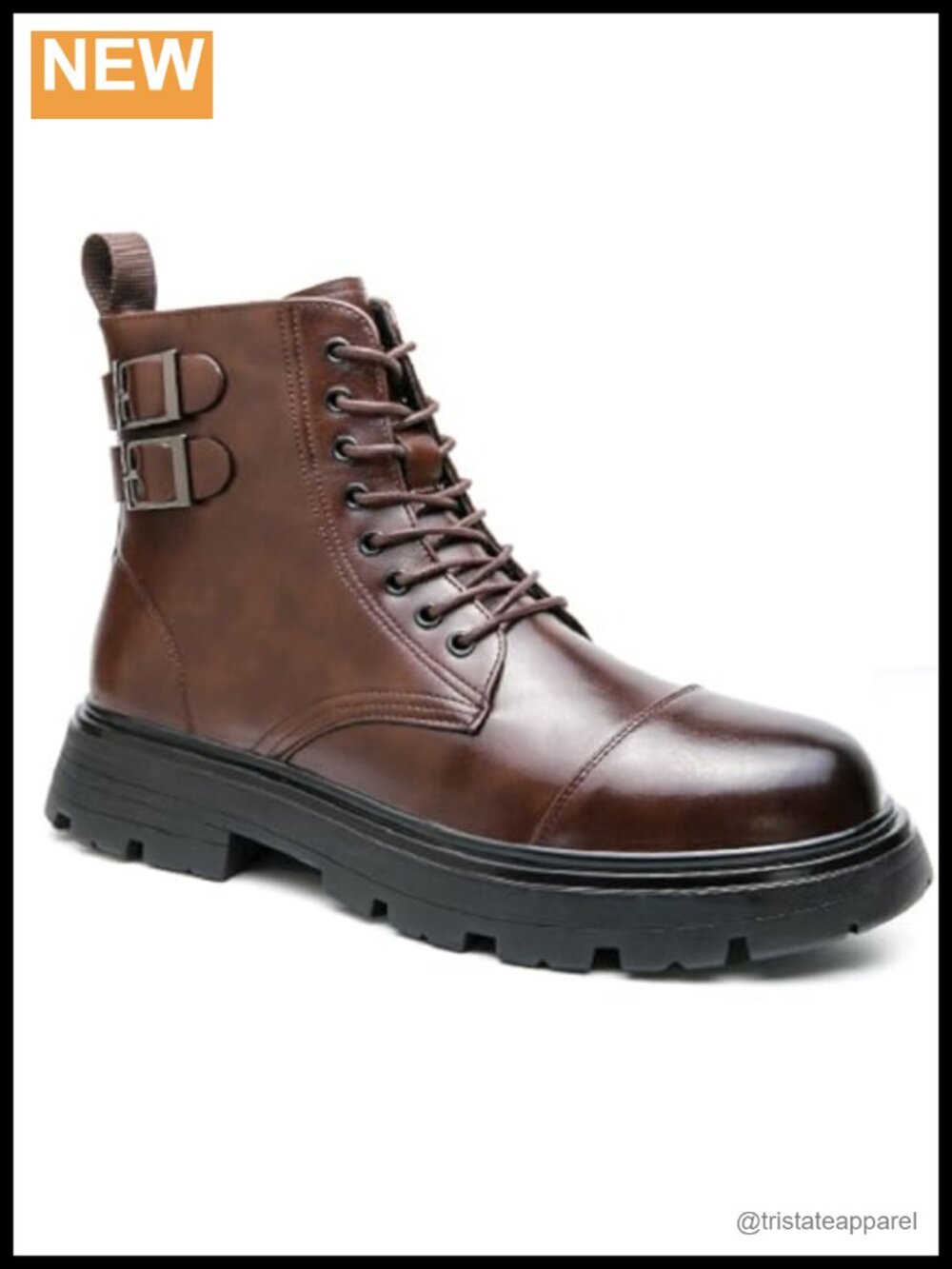 Men's PU Leather Combat Boots Lace-Up Zip Platform Motorcycle Ankle Boots